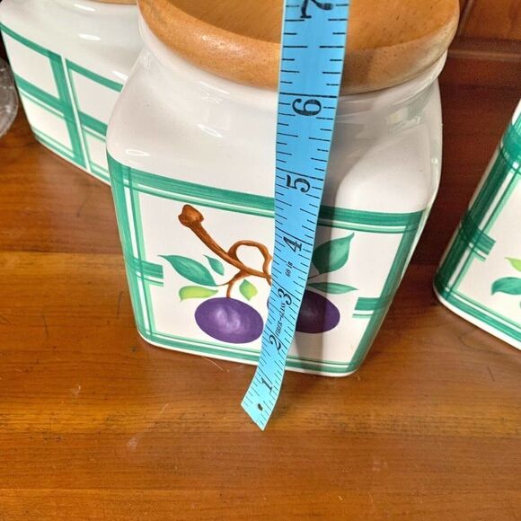 Vintage Lillian Vernon Bright Farmhouse Kitchen Fruit Canister Wood Lid Set of 4 - Picture 10 of 12